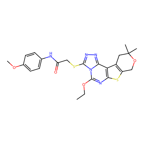 2-((5-ethoxy-10,10-dimethyl-10,11-dihydro-8H-pyrano[4',3':4,5]thieno[3,2-e][1,2,4]triazolo[4,3-c]pyrimidin-3-yl)thio)-N-(4-methoxyphenyl)acetamide structure