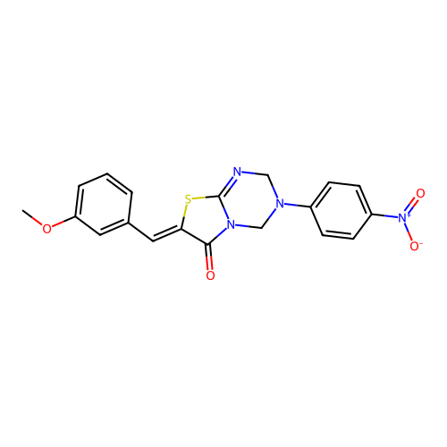 (Z)-7-(3-methoxybenzylidene)-3-(4-nitrophenyl)-3,4-dihydro-2H-thiazolo[3,2-a][1,3,5]triazin-6(7H)-one structure