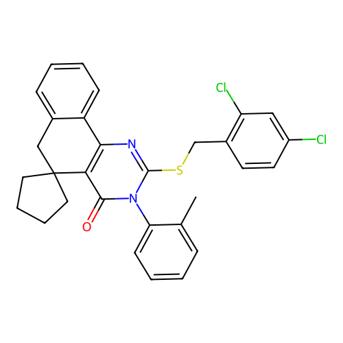 2-((2,4-dichlorobenzyl)thio)-3-(o-tolyl)-3H-spiro[benzo[h]quinazoline-5,1'-cyclopentan]-4(6H)-one structure