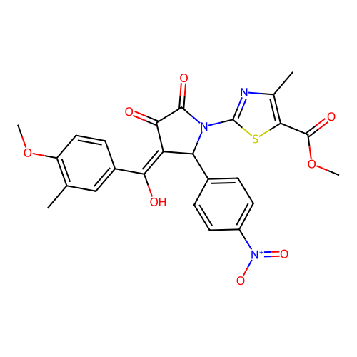 methyl 2-(3-hydroxy-4-(4-methoxy-3-methylbenzoyl)-5-(4-nitrophenyl)-2-oxo-2,5-dihydro-1H-pyrrol-1-yl)-4-methylthiazole-5-carboxylate structure