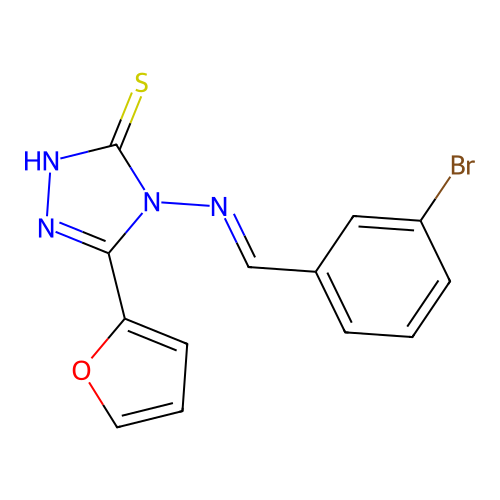 4-{[(E)-(3-bromophenyl)methylidene]amino}-5-(2-furyl)-4H-1,2,4-triazole-3-thiol structure