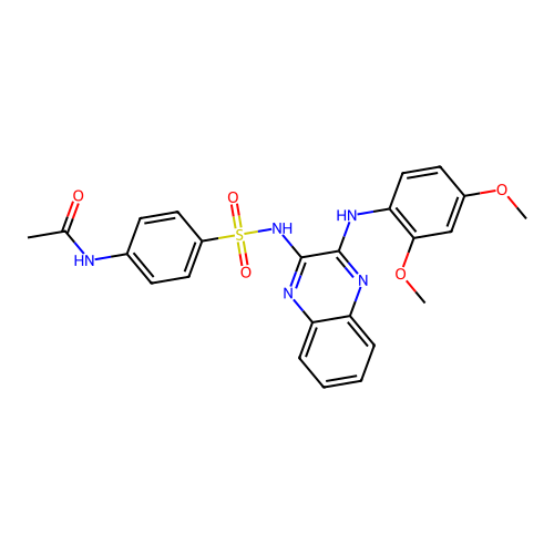 N-[4-({3-[(2,4-dimethoxyphenyl)amino]quinoxalin-2-yl}sulfamoyl)phenyl]acetamide structure