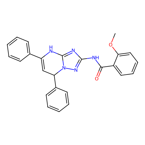 N-(2,4-diphenyl-1,5,7,9-tetrazabicyclo[4.3.0]nona-3,5,7-trien-8-yl)-2-methoxy-benzamide structure