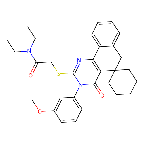 N,N-diethyl-2-((3-(3-methoxyphenyl)-4-oxo-4,6-dihydro-3H-spiro[benzo[h]quinazoline-5,1'-cyclohexan]-2-yl)thio)acetamide structure
