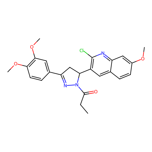 1-(5-(2-chloro-7-methoxyquinolin-3-yl)-3-(3,4-dimethoxyphenyl)-4,5-dihydro-1H-pyrazol-1-yl)propan-1-one structure