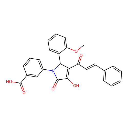 (E)-3-(3-cinnamoyl-4-hydroxy-2-(2-methoxyphenyl)-5-oxo-2,5-dihydro-1H-pyrrol-1-yl)benzoic acid structure