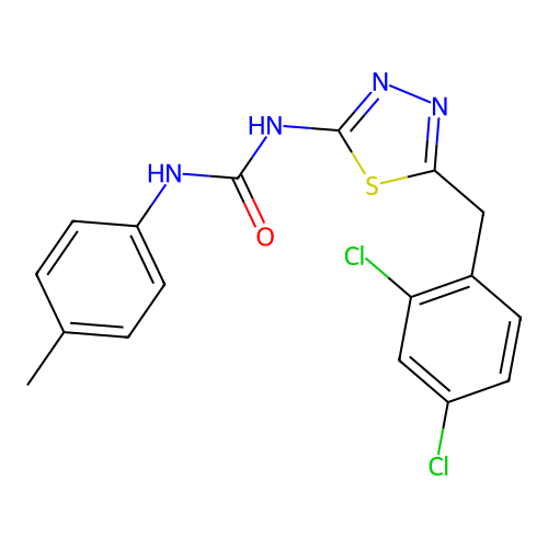 1-(5-(2,4-dichlorobenzyl)-1,3,4-thiadiazol-2-yl)-3-(p-tolyl)urea structure