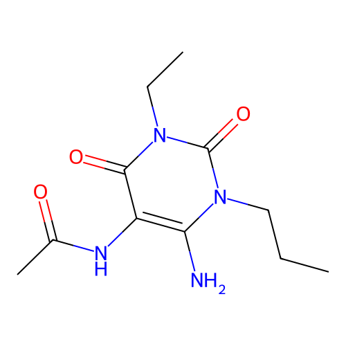 N-(4-amino-1-ethyl-2,6-dioxo-3-propylpyrimidin-5-yl)acetamide structure