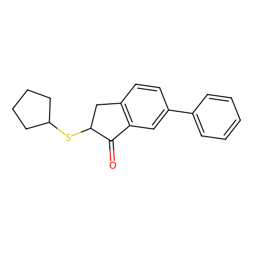 2-Cyclopentylsulfanyl-6-phenyl-2,3-dihydroinden-1-one structure