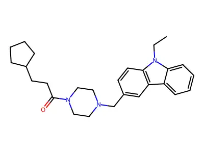 3-Cyclopentyl-1-[4-[(9-ethylcarbazol-3-yl)methyl]piperazin-1-yl]propan-1-one structure