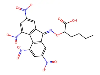 2-(2,4,5,7-Tetranitro-fluoren-9-ylideneaminooxy)-hexanoic acid structure