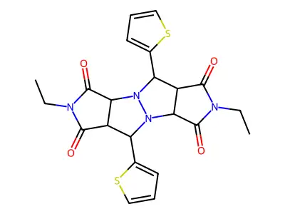 2,7-diethyl-5,10-di(thiophen-2-yl)tetrahydropyrrolo[3,4-c]pyrrolo[3',4':4,5]pyrazolo[1,2-a]pyrazole-1,3,6,8(2H,3aH,7H,8aH)-tetraone structure