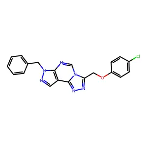 7-benzyl-3-((4-chlorophenoxy)methyl)-7H-pyrazolo[4,3-e][1,2,4]triazolo[4,3-c]pyrimidine structure