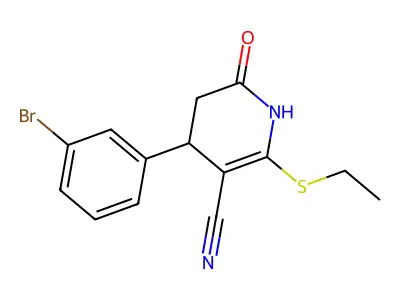 4-(3-bromophenyl)-6-ethylsulfanyl-2-oxo-3,4-dihydro-1H-pyridine-5-carbonitrile structure