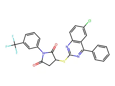 3-[(6-chloro-4-phenylquinazolin-2-yl)sulfanyl]-1-[3-(trifluoromethyl)phenyl]pyrrolidine-2,5-dione structure