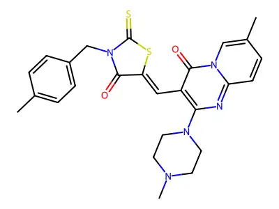 7-methyl-3-{(Z)-[3-(4-methylbenzyl)-4-oxo-2-thioxo-1,3-thiazolidin-5-ylidene]methyl}-2-(4-methylpiperazin-1-yl)-4H-pyrido[1,2-a]pyrimidin-4-one structure