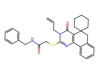 N-benzyl-2-(4-oxo-3-prop-2-enylspiro[6H-benzo[h]quinazoline-5,1'-cyclohexane]-2-yl)sulfanylacetamide structure