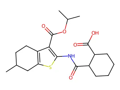 2-((3-(isopropoxycarbonyl)-6-methyl-4,5,6,7-tetrahydrobenzo[b]thiophen-2-yl)carbamoyl)cyclohexanecarboxylic acid structure