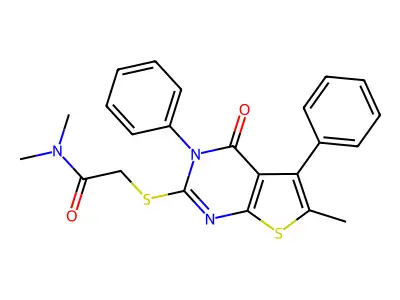 N,N-dimethyl-2-({6-methyl-4-oxo-3,5-diphenyl-3H,4H-thieno[2,3-d]pyrimidin-2-yl}sulfanyl)acetamide structure