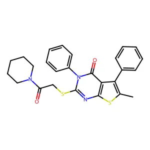 6-methyl-2-{[2-oxo-2-(piperidin-1-yl)ethyl]sulfanyl}-3,5-diphenyl-3H,4H-thieno[2,3-d]pyrimidin-4-one structure