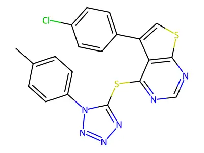 5-(4-chlorophenyl)-4-{[1-(4-methylphenyl)-1H-tetrazol-5-yl]sulfanyl}thieno[2,3-d]pyrimidine structure