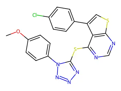 5-(4-chlorophenyl)-4-{[1-(4-methoxyphenyl)-1H-tetrazol-5-yl]sulfanyl}thieno[2,3-d]pyrimidine structure