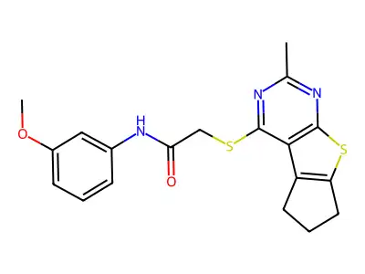 N-(3-methoxyphenyl)-2-(2-methyl(5,6,7-trihydrocyclopenta[2,1-d]pyrimidino[4,5-b]thiophen-4-ylthio))acetamide structure