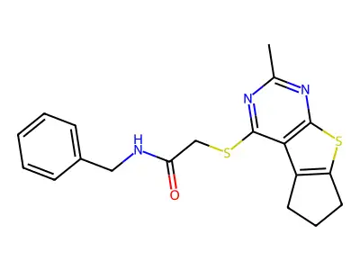 N-benzyl-2-({10-methyl-7-thia-9,11-diazatricyclo[6.4.0.0^{2,6}]dodeca-1(8),2(6),9,11-tetraen-12-yl}sulfanyl)acetamide structure