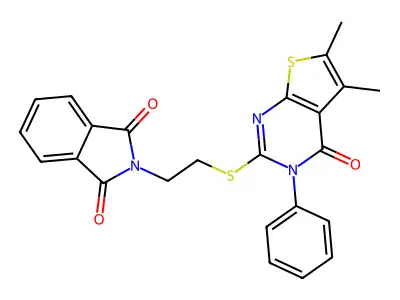 2-[2-({5,6-dimethyl-4-oxo-3-phenyl-3H,4H-thieno[2,3-d]pyrimidin-2-yl}sulfanyl)ethyl]-2,3-dihydro-1H-isoindole-1,3-dione structure