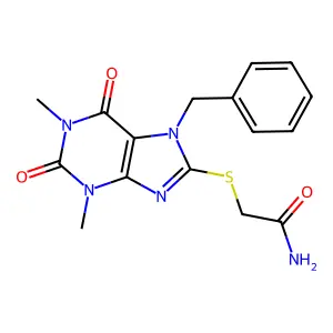 2-(7-Benzyl-1,3-dimethyl-2,6-dioxopurin-8-yl)sulfanylacetamide structure