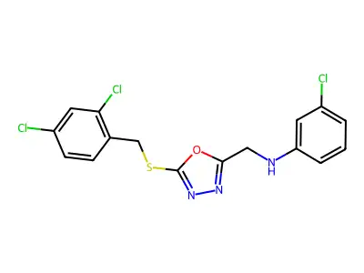 3-Chloro-N-((5-((2,4-dichlorobenzyl)thio)-1,3,4-oxadiazol-2-yl)methyl)aniline structure
