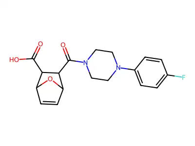 3-[[4-(4-Fluorophenyl)-1-piperazinyl]carbonyl]-7-oxabicyclo[2.2.1]hept-5-ene-2-carboxylic acid structure