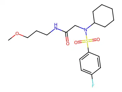 2-[cyclohexyl-(4-fluorophenyl)sulfonylamino]-N-(3-methoxypropyl)acetamide structure