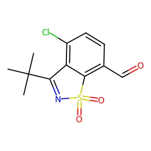 3-Tert-butyl-4-chloro-1,2-benzisothiazole-7-carbaldehyde 1,1-dioxide structure