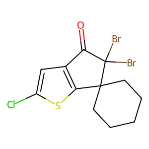 5,5-dibromo-2-chloro-5,6-dihydrospiro(4H-cyclopenta[b]thiophene-6,1'-cyclohexane)-4-one structure