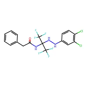 N-[2-[2-(3,4-dichlorophenyl)hydrazinyl]-1,1,1,3,3,3-hexafluoropropan-2-yl]-2-phenylacetamide structure