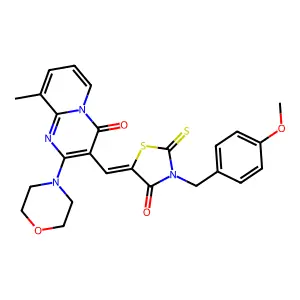 3-{(Z)-[3-(4-methoxybenzyl)-4-oxo-2-thioxo-1,3-thiazolidin-5-ylidene]methyl}-9-methyl-2-(morpholin-4-yl)-4H-pyrido[1,2-a]pyrimidin-4-one structure