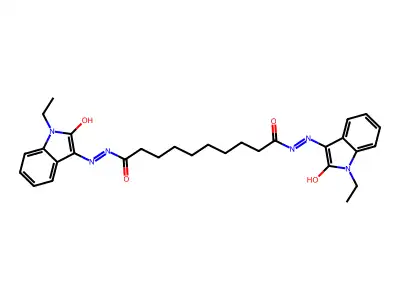 N'~1~,N'~10~-bis[(3E)-1-ethyl-2-oxo-1,2-dihydro-3H-indol-3-ylidene]decanedihydrazide structure