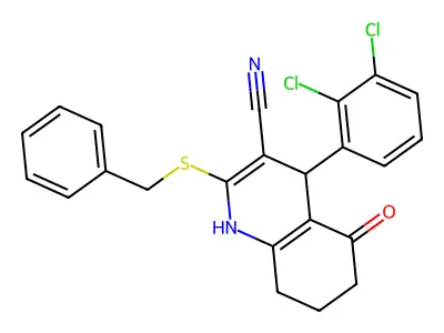 2-benzylsulfanyl-4-(2,3-dichlorophenyl)-5-oxo-4,6,7,8-tetrahydro-1H-quinoline-3-carbonitrile structure