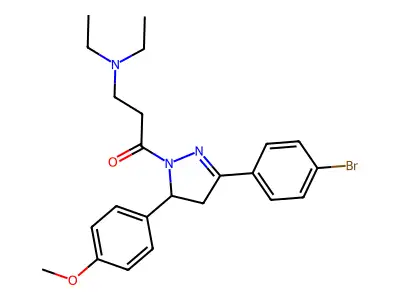1-(3-(4-bromophenyl)-5-(4-methoxyphenyl)-4,5-dihydro-1H-pyrazol-1-yl)-3-(diethylamino)propan-1-one structure