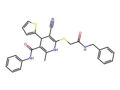 6-[2-(benzylamino)-2-oxoethyl]sulfanyl-5-cyano-2-methyl-N-phenyl-4-thiophen-2-yl-1,4-dihydropyridine-3-carboxamide structure