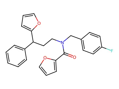 N-[(4-fluorophenyl)methyl]-N-[3-(furan-2-yl)-3-phenylpropyl]furan-2-carboxamide structure