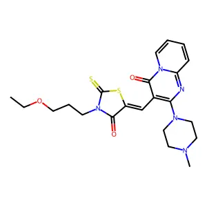 3-{(Z)-[3-(3-ethoxypropyl)-4-oxo-2-thioxo-1,3-thiazolidin-5-ylidene]methyl}-2-(4-methylpiperazin-1-yl)-4H-pyrido[1,2-a]pyrimidin-4-one structure