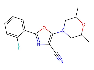 5-(2,6-Dimethylmorpholin-4-yl)-2-(2-fluorophenyl)-1,3-oxazole-4-carbonitrile structure