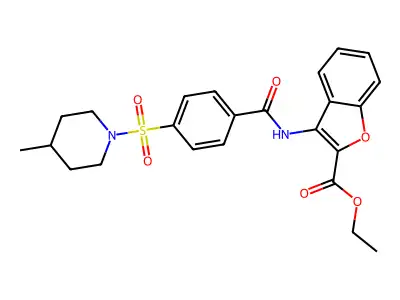 Ethyl 3-(4-((4-methylpiperidin-1-yl)sulfonyl)benzamido)benzofuran-2-carboxylate structure