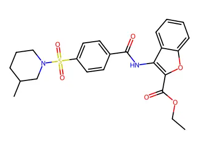 Ethyl 3-(4-((3-methylpiperidin-1-yl)sulfonyl)benzamido)benzofuran-2-carboxylate structure