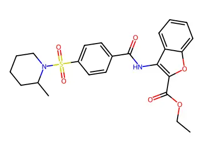 Ethyl 3-(4-((2-methylpiperidin-1-yl)sulfonyl)benzamido)benzofuran-2-carboxylate structure