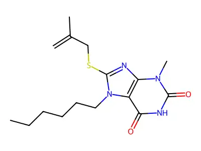 7-hexyl-3-methyl-8-((2-methylallyl)thio)-1H-purine-2,6(3H,7H)-dione structure