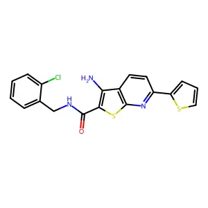 3-amino-N-[(2-chlorophenyl)methyl]-6-thiophen-2-ylthieno[2,3-b]pyridine-2-carboxamide structure