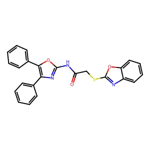 2-(1,3-benzoxazol-2-ylsulfanyl)-N-(4,5-diphenyl-1,3-oxazol-2-yl)acetamide structure